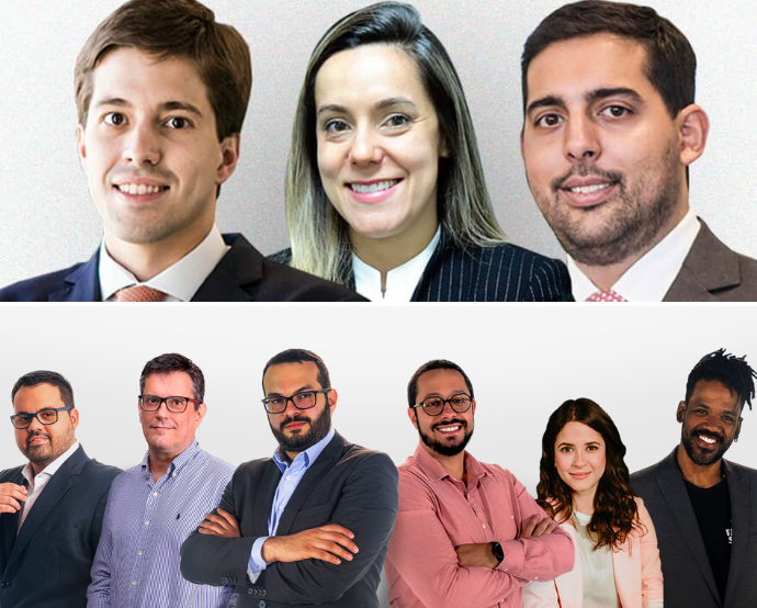 Em cima, os novos sócios do Raphael Miranda Advogados: Victor Willcox, Luiza Bartolo e Guilherme Rocha. Abaixo os sócios do novo escritório Fc²mlaw/Divulgação